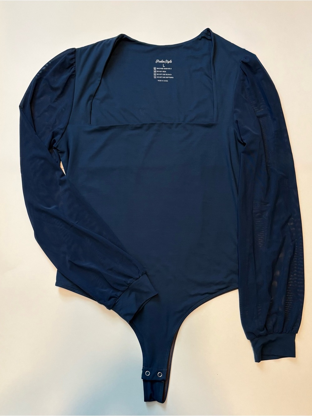 Dark Navy Long Sleeve Square Neck Bodysuit